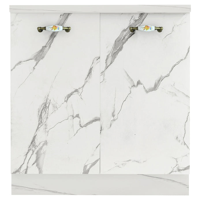 Mobile Cucina Base 2 Ante Componibile in Legno Colore Bianco Marmo 80x50 H85cm