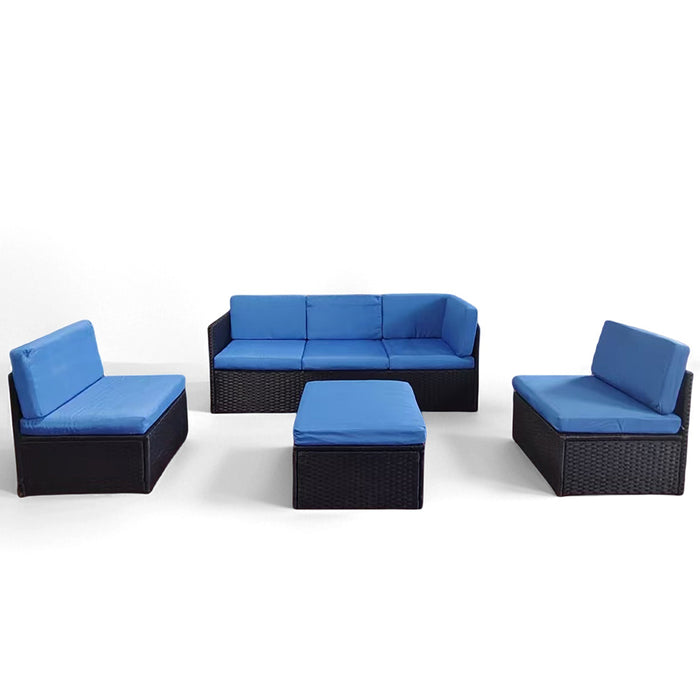 Set 4 Pezzi Salotto per Esterni Giardino in Polyrattan Anti UV con Cuscini Blu