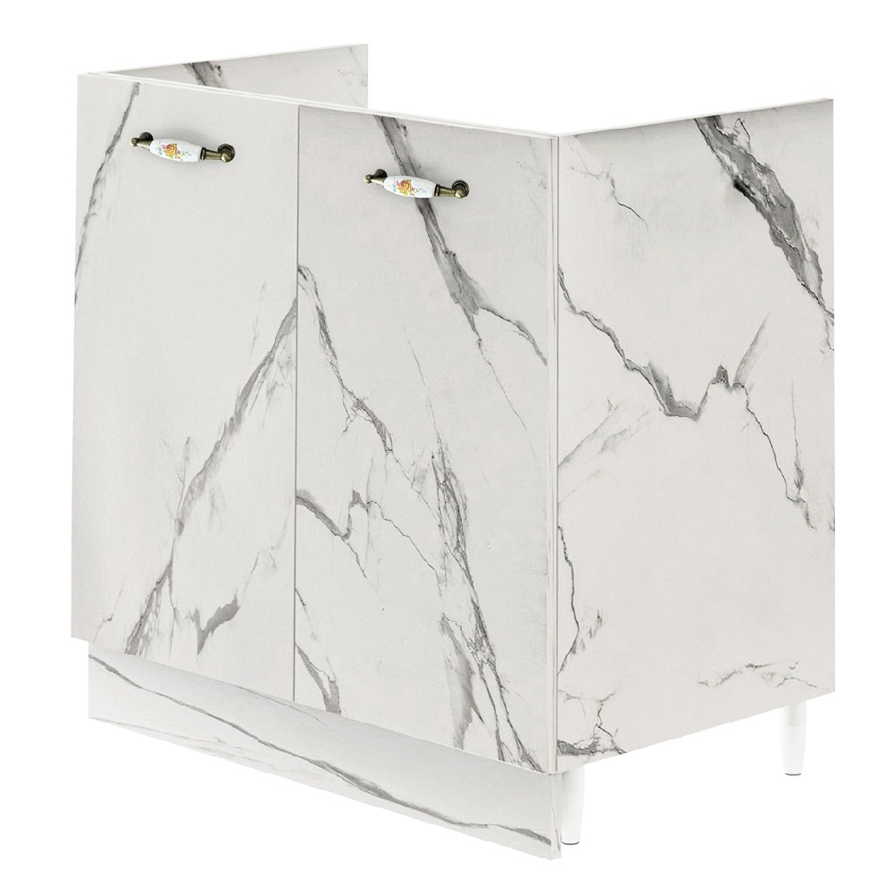 Mobile Cucina Sottolavello Componibile in Legno Colore Bianco Marmo 2 Ante 80cm