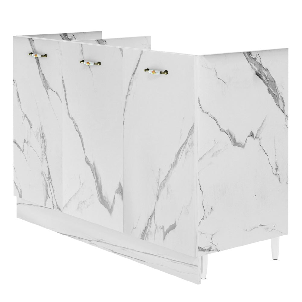 Mobile Cucina Sottolavello Componibile in Legno Colore Bianco Marmo 3 Ante 120cm