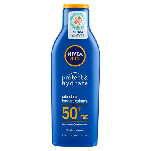 NIVEA SUN PROTECT & HYDRATE CON VITAMINA C E ACIDO IALURONICO PROTEGGE DAI DANNI UV A BREVE E LUNGO TERMINE SPF 50+ MOLTO ALTA 200 ML