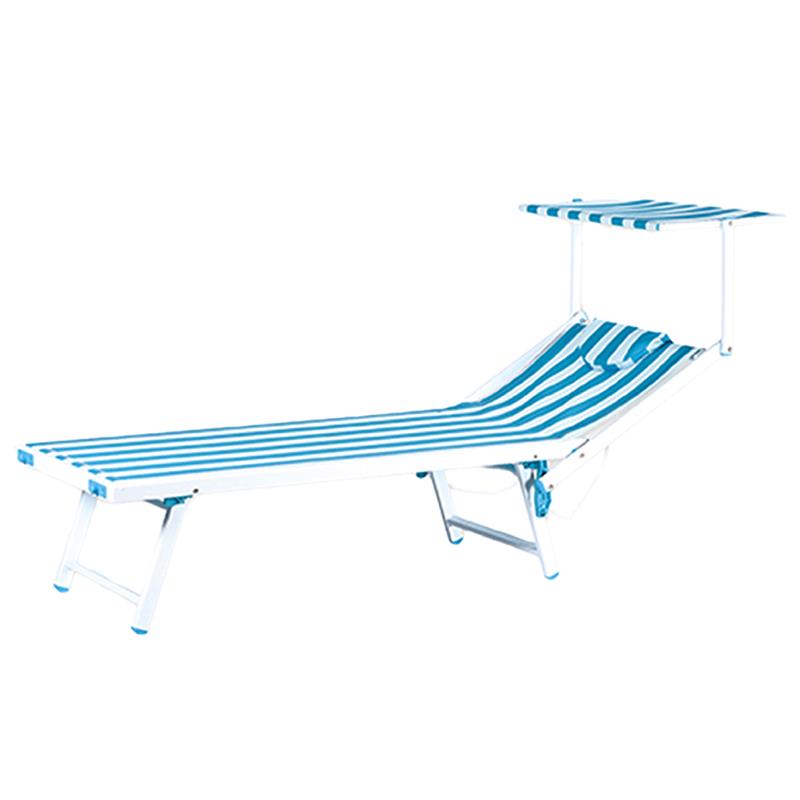 MAURY'S LETTINO STABILIMENTO IN ALLUMINIO E TEXTILENE KING 182X67X38/75 CM BIANCO E AZZURRO