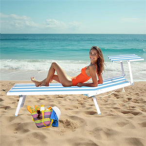 MAURY'S LETTINO STABILIMENTO IN ALLUMINIO E TEXTILENE KING 182X67X38/75 CM BIANCO E AZZURRO