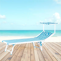 MAURY'S LETTINO STABILIMENTO IN ALLUMINIO E TEXTILENE KING 182X67X38/75 CM BIANCO E AZZURRO