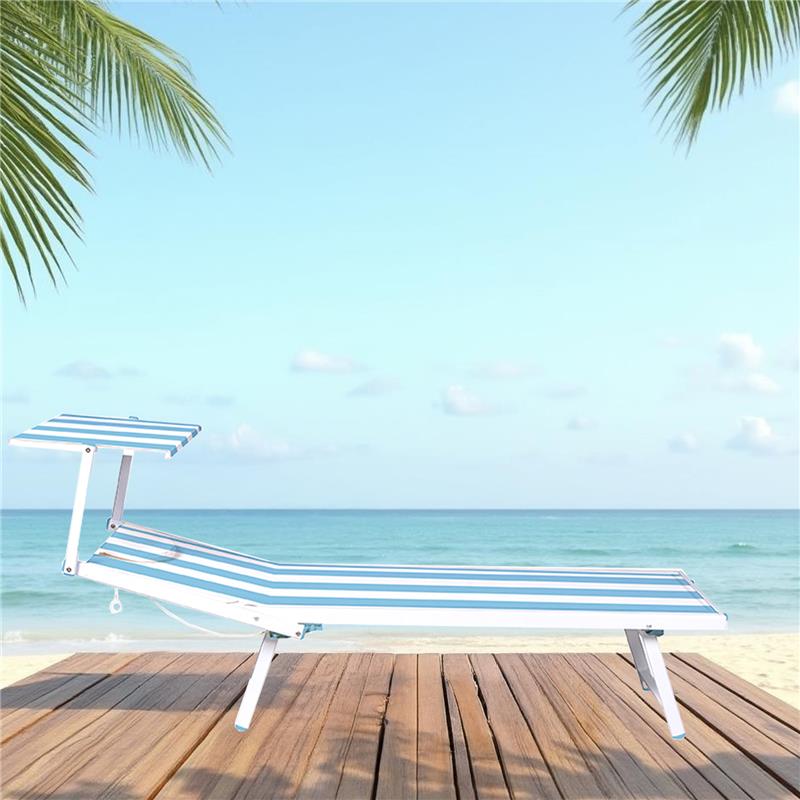 MAURY'S LETTINO STABILIMENTO IN ALLUMINIO E TEXTILENE KING 182X67X38/75 CM BIANCO E AZZURRO