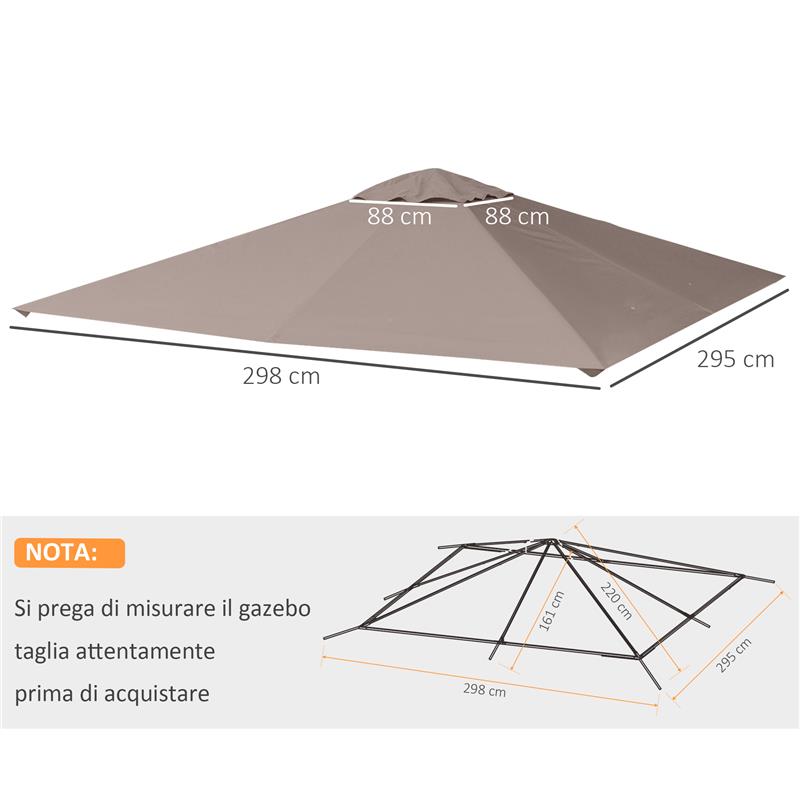 TETTO DI RICAMBIO PER GAZEBO 3X3M IN POLIESTERE CON PRESE D'ARIA E FORI DI DRENAGGIO BEIGE