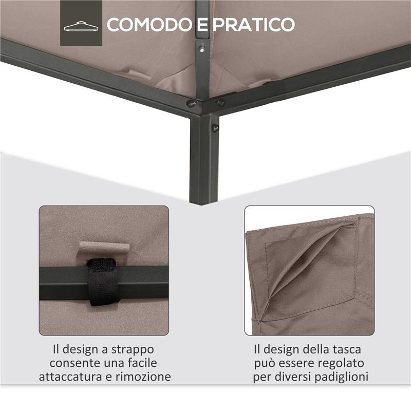 TETTO DI RICAMBIO PER GAZEBO 3X3M IN POLIESTERE CON PRESE D'ARIA E FORI DI DRENAGGIO BEIGE