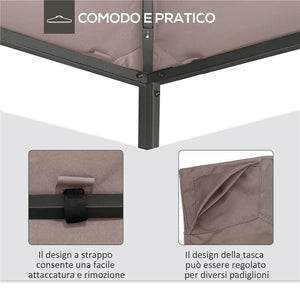TETTO DI RICAMBIO PER GAZEBO 3X3M IN POLIESTERE CON PRESE D'ARIA E FORI DI DRENAGGIO BEIGE