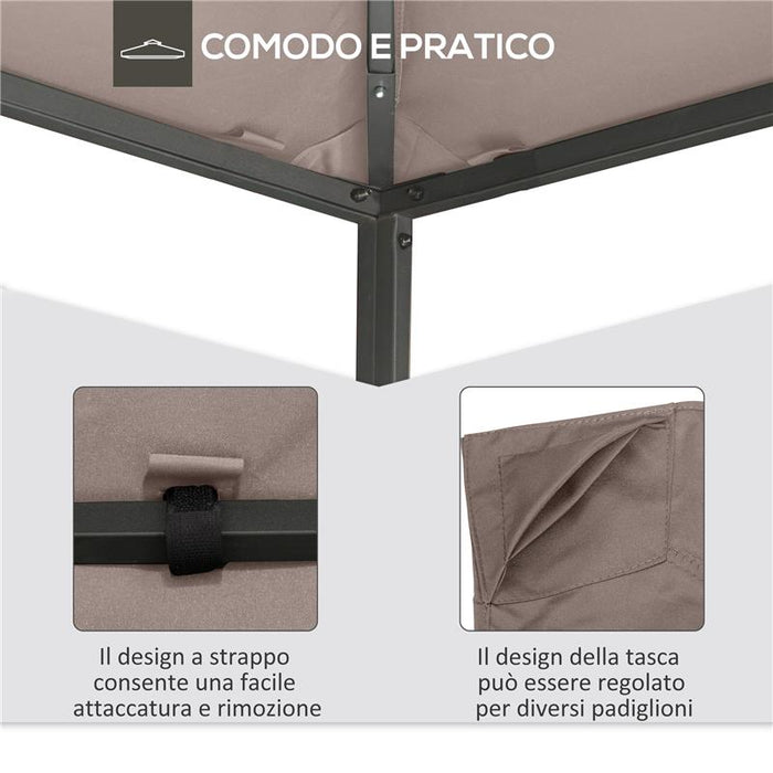 TETTO DI RICAMBIO PER GAZEBO 3X3M IN POLIESTERE CON PRESE D'ARIA E FORI DI DRENAGGIO BEIGE