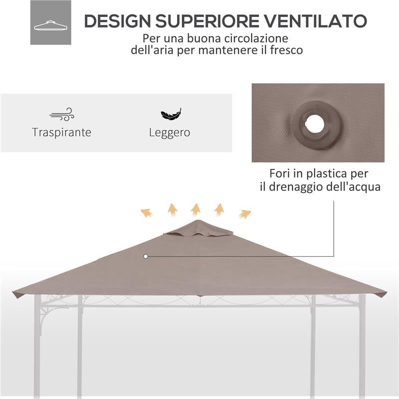 TETTO DI RICAMBIO PER GAZEBO 3X3M IN POLIESTERE CON PRESE D'ARIA E FORI DI DRENAGGIO BEIGE