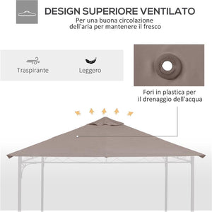 TETTO DI RICAMBIO PER GAZEBO 3X3M IN POLIESTERE CON PRESE D'ARIA E FORI DI DRENAGGIO BEIGE