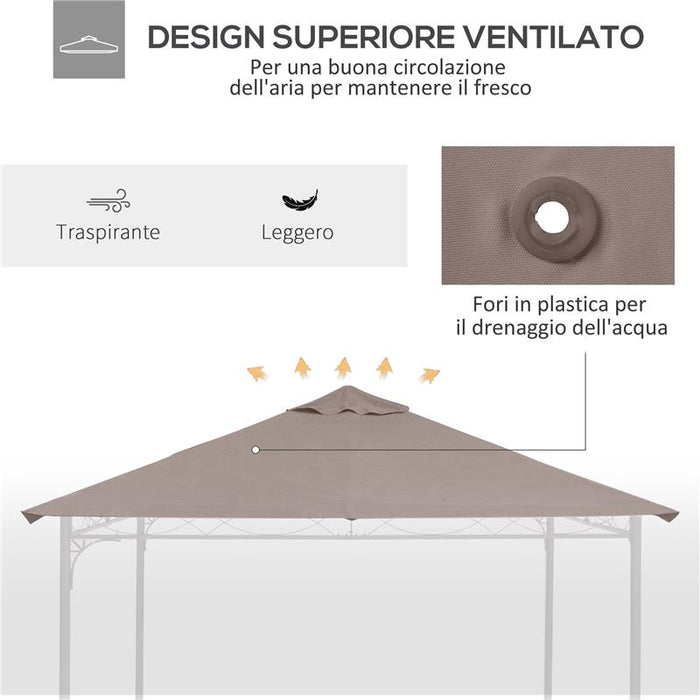 TETTO DI RICAMBIO PER GAZEBO 3X3M IN POLIESTERE CON PRESE D'ARIA E FORI DI DRENAGGIO BEIGE