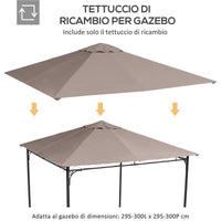 TETTO DI RICAMBIO PER GAZEBO 3X3M IN POLIESTERE CON PRESE D'ARIA E FORI DI DRENAGGIO BEIGE