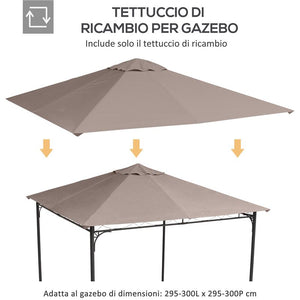 TETTO DI RICAMBIO PER GAZEBO 3X3M IN POLIESTERE CON PRESE D'ARIA E FORI DI DRENAGGIO BEIGE