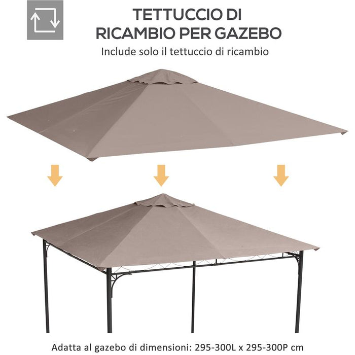 TETTO DI RICAMBIO PER GAZEBO 3X3M IN POLIESTERE CON PRESE D'ARIA E FORI DI DRENAGGIO BEIGE