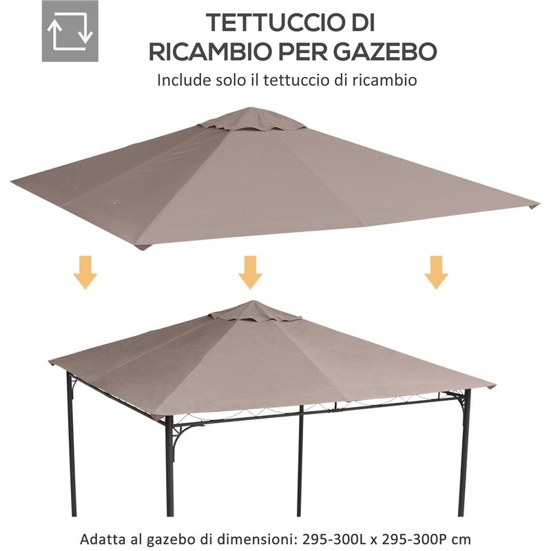 TETTO DI RICAMBIO PER GAZEBO 3X3M IN POLIESTERE CON PRESE D'ARIA E FORI DI DRENAGGIO BEIGE