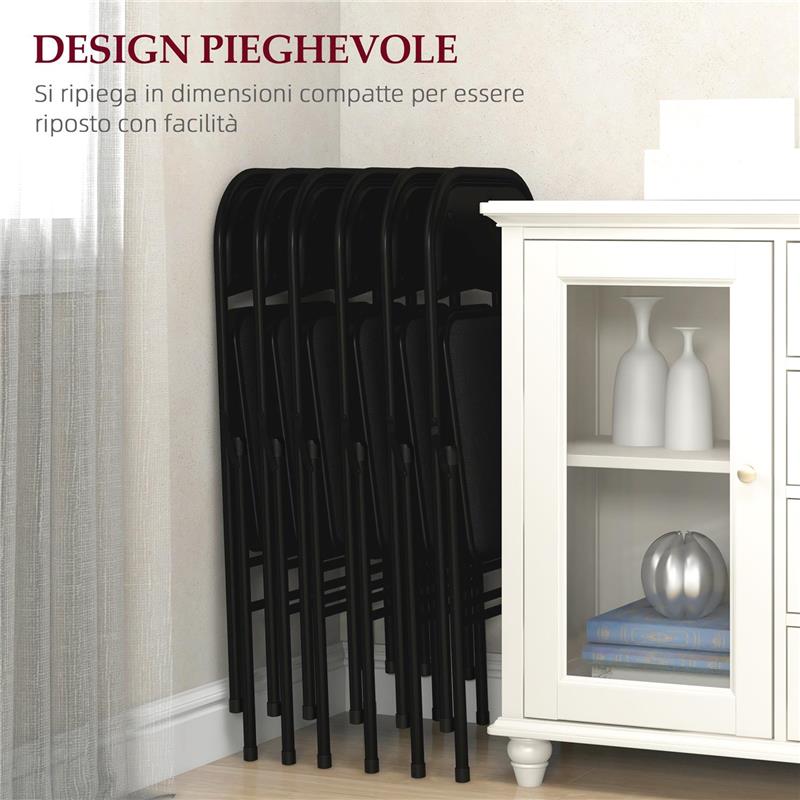 SET DI 4 SEDIE PIEGHEVOLI CON SEDUTA IMBOTTITA IN POLIESTERE E STRUTTURA IN ACCIAIO NERO