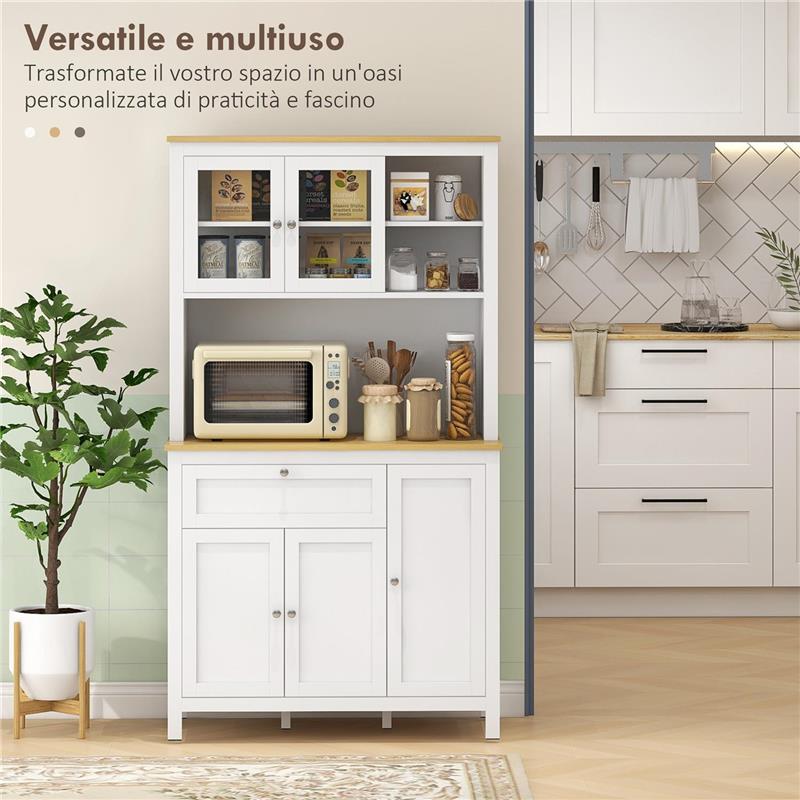 DISPENSA CUCINA CON CASSETTI RIPIANI APERTI E SCAFFALI REGOLABILI IN LEGNO 100X40X180 CM BIANCO