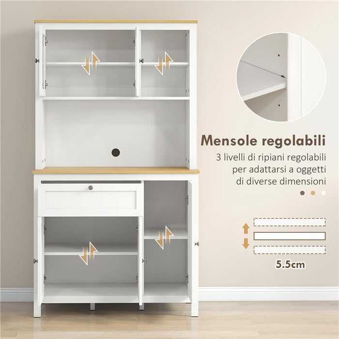 DISPENSA CUCINA CON CASSETTI RIPIANI APERTI E SCAFFALI REGOLABILI IN LEGNO 100X40X180 CM BIANCO