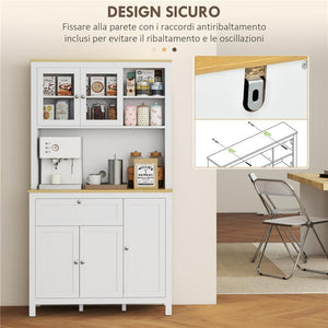 DISPENSA CUCINA CON CASSETTI RIPIANI APERTI E SCAFFALI REGOLABILI IN LEGNO 100X40X180 CM BIANCO