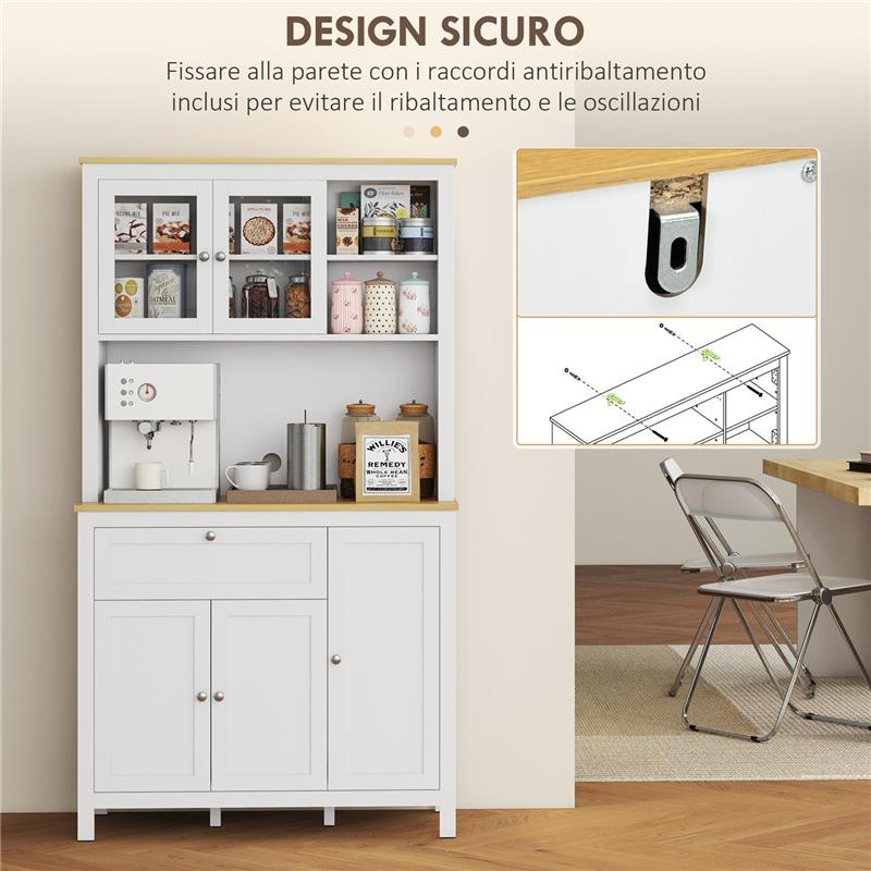 DISPENSA CUCINA CON CASSETTI RIPIANI APERTI E SCAFFALI REGOLABILI IN LEGNO 100X40X180 CM BIANCO