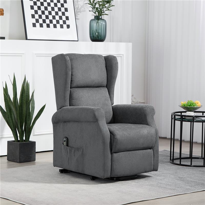 POLTRONA RECLINABILE ALZAPERSONA CON TELECOMANDO IN TESSUTO EFFETTO LINO 74X94X111 CM GRIGIO SCURO