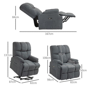 POLTRONA ALZAPERSONA CON POGGIAPIEDI E TELECOMANDO IN TESSUTO EFFETTO LINO 84X96X100 CM GRIGIO SCURO