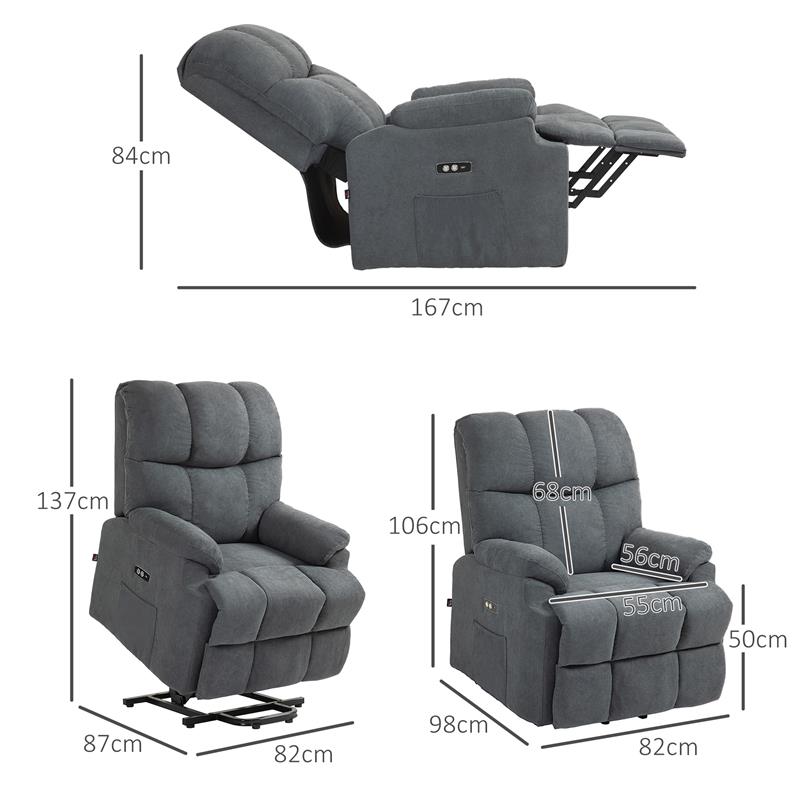 POLTRONA ALZAPERSONA CON POGGIAPIEDI E TELECOMANDO IN TESSUTO EFFETTO LINO 84X96X100 CM GRIGIO SCURO