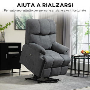 POLTRONA ALZAPERSONA CON POGGIAPIEDI E TELECOMANDO IN TESSUTO EFFETTO LINO 84X96X100 CM GRIGIO SCURO