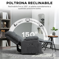 POLTRONA ALZAPERSONA CON POGGIAPIEDI E TELECOMANDO IN TESSUTO EFFETTO LINO 84X96X100 CM GRIGIO SCURO