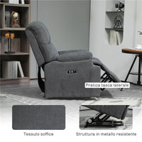 POLTRONA ALZAPERSONA CON POGGIAPIEDI E TELECOMANDO IN TESSUTO EFFETTO LINO 84X96X100 CM GRIGIO SCURO