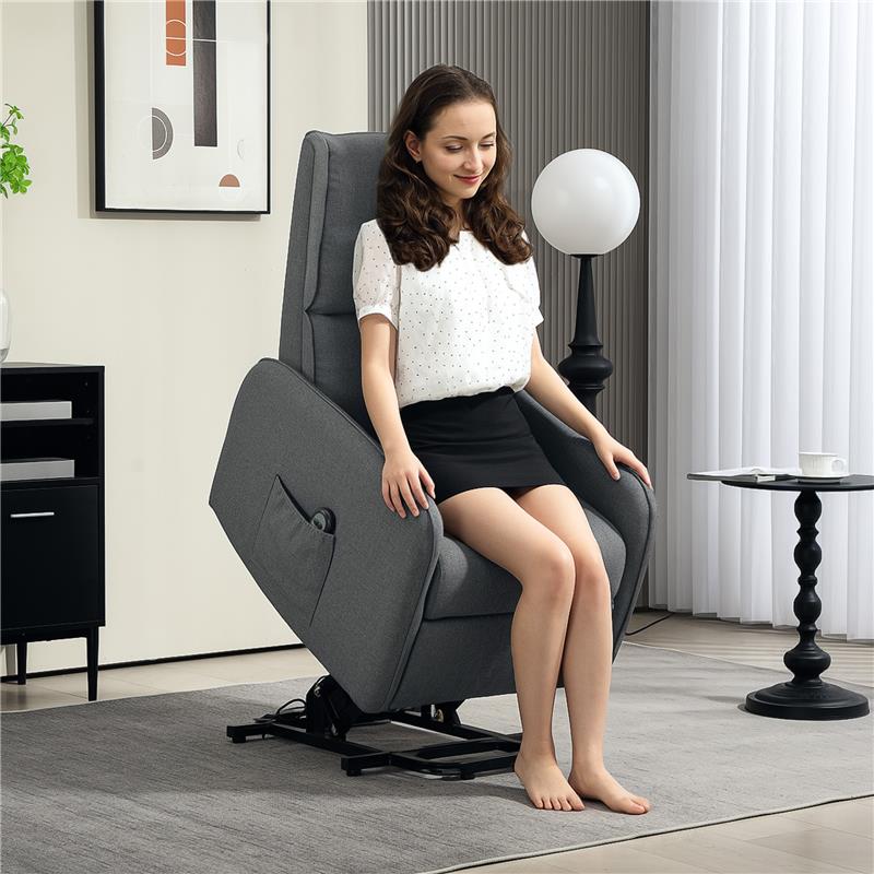 POLTRONA ALZAPERSONA ELETTRICA RECLINABILE CON TELECOMANDO E TASCA IN TESSUTO GRIGIO CARBONE