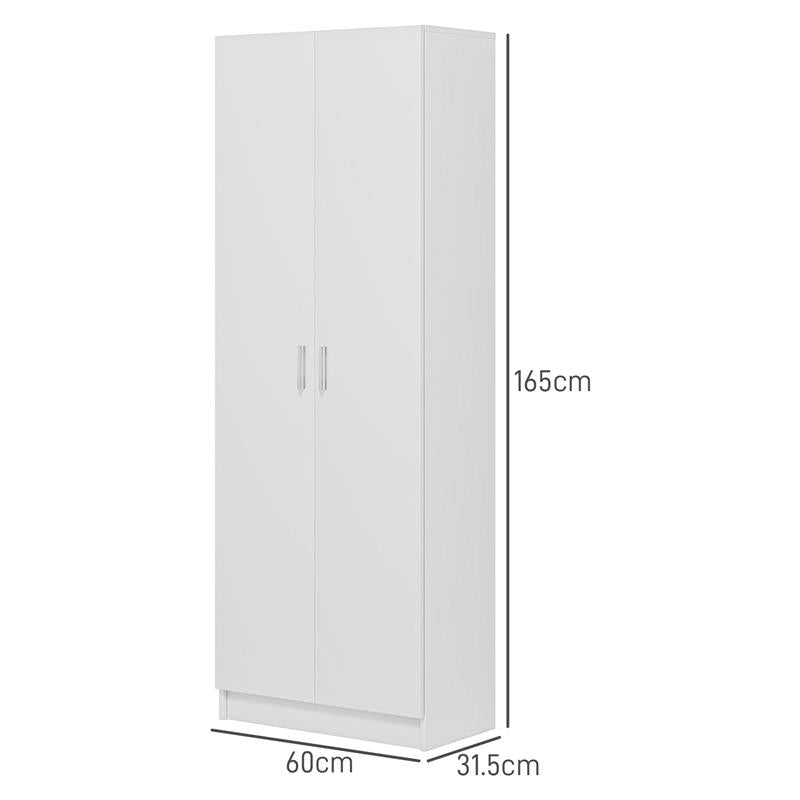 MOBILE MULTIUSO MODERNO CON 5 RIPIANI E LIVELLI REGOLABILI IN LEGNO 60X31.5X165 CM BIANCO