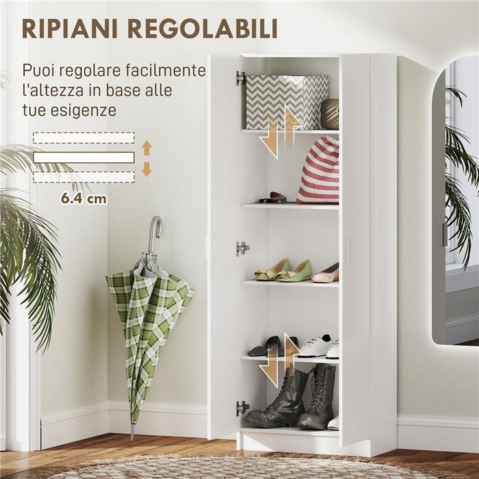 MOBILE MULTIUSO MODERNO CON 5 RIPIANI E LIVELLI REGOLABILI IN LEGNO 60X31.5X165 CM BIANCO