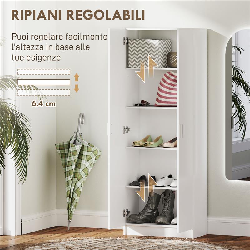 MOBILE MULTIUSO MODERNO CON 5 RIPIANI E LIVELLI REGOLABILI IN LEGNO 60X31.5X165 CM BIANCO