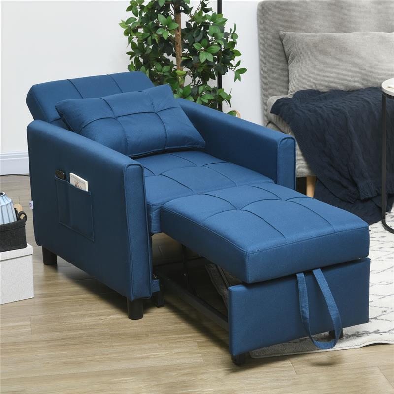 POLTRONA LETTO SINGOLO RECLINABILE SU 3 LIVELLI CON CUSCINO EXTRA 69X82X85 CM BLU