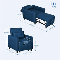 POLTRONA LETTO SINGOLO RECLINABILE SU 3 LIVELLI CON CUSCINO EXTRA 69X82X85 CM BLU