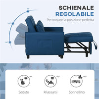 POLTRONA LETTO SINGOLO RECLINABILE SU 3 LIVELLI CON CUSCINO EXTRA 69X82X85 CM BLU