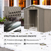 CASETTA DA GIARDINO IN METALLO CON PRESE D'ARIA E DOPPIA PORTA SCORREVOLE 2.1X1.3M MARRONE CHIARO