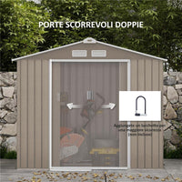 CASETTA DA GIARDINO IN METALLO CON PRESE D'ARIA E DOPPIA PORTA SCORREVOLE 2.1X1.3M MARRONE CHIARO