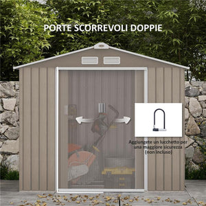 CASETTA DA GIARDINO IN METALLO CON PRESE D'ARIA E DOPPIA PORTA SCORREVOLE 2.1X1.3M MARRONE CHIARO