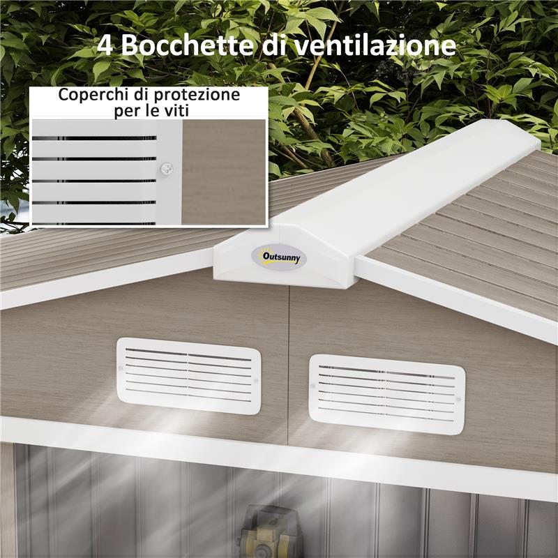 CASETTA DA GIARDINO IN METALLO CON PRESE D'ARIA E DOPPIA PORTA SCORREVOLE 2.1X1.3M MARRONE CHIARO