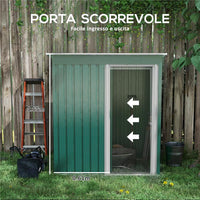 CAPANNO ATTREZZI CON TETTO INCLINATO E PORTA SCORREVOLE IN ACCIAIO ZINCATO 163X89X182 CM VERDE