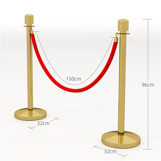COLONNINE SEGNAPERCORSO IN ACCIAIO INOX ORO CON CORDA VELLUTATA ROSSA DI 1.5 M E BASE RIEMPIBILE Ø 32X96 CM
