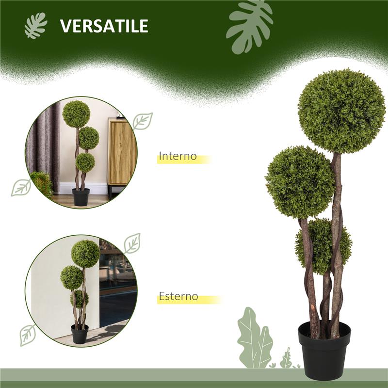 PIANTA DI BOSSO ARTIFICIALE A 3 SFERE CON VASO INCLUSO E FONDO RINFORZATO ALTEZZA 115 CM