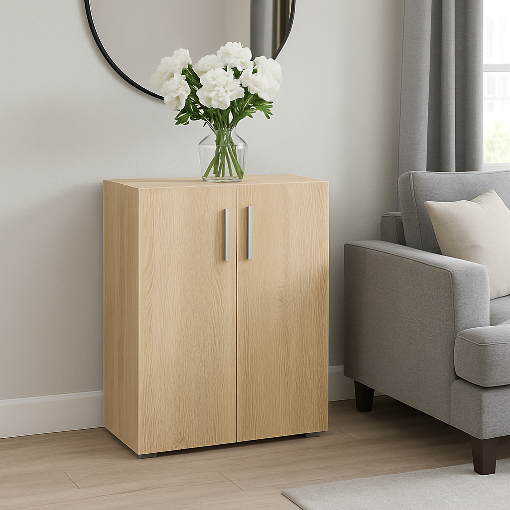 Madia Mobiletto Credenzina Legno 2Ante 2Ripiani Cucina Bagno Ufficio Salvaspazio