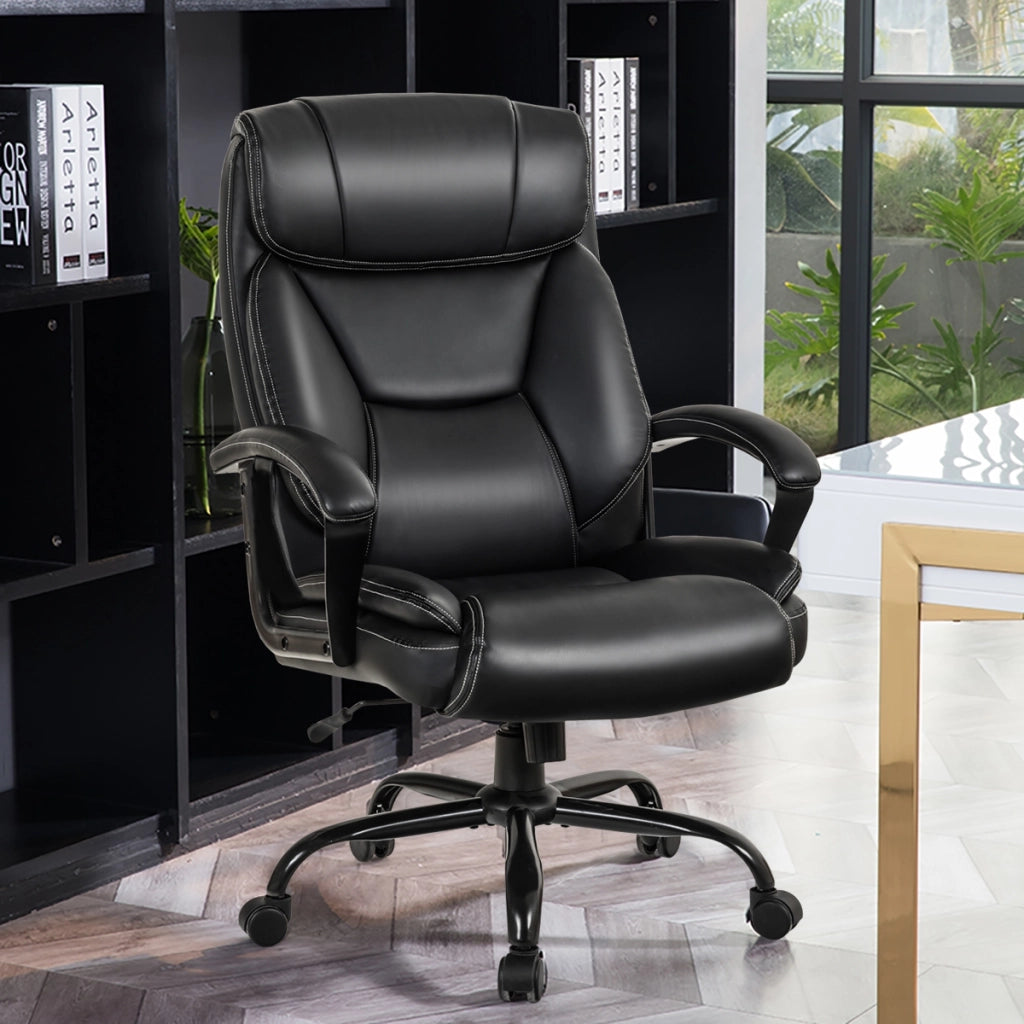 Sedia in pelle con poggiatesta comodo da ufficio, sedia ergonomica per computer e con altezza regolabile, Nero