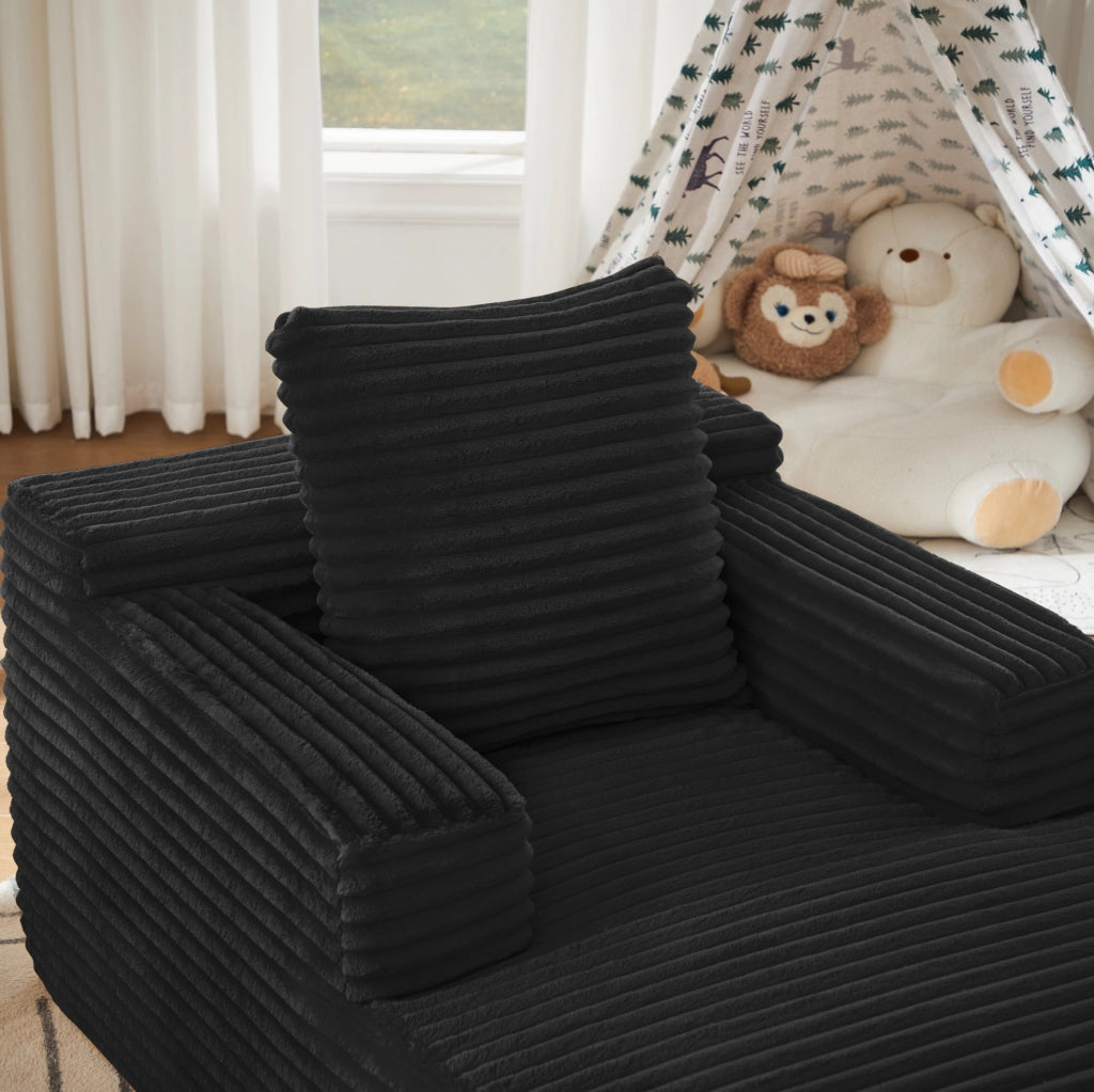 Divano chaise longue in velluto a coste nero senza montaggio