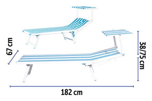 MAURY'S LETTINO STABILIMENTO IN ALLUMINIO E TEXTILENE KING 182X67X38/75 CM BIANCO E AZZURRO