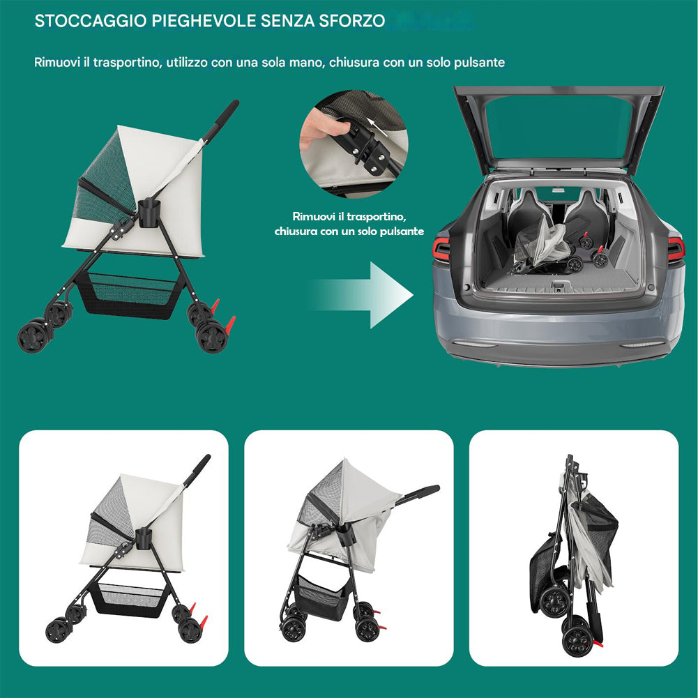 Passeggino per Cani e Gatti Carrozzina Animali Domestici Pieghevole Grigio 15kg